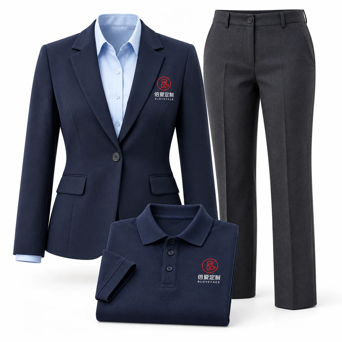 房产物业着装服饰：带倍爱定制标识的服饰组合示意